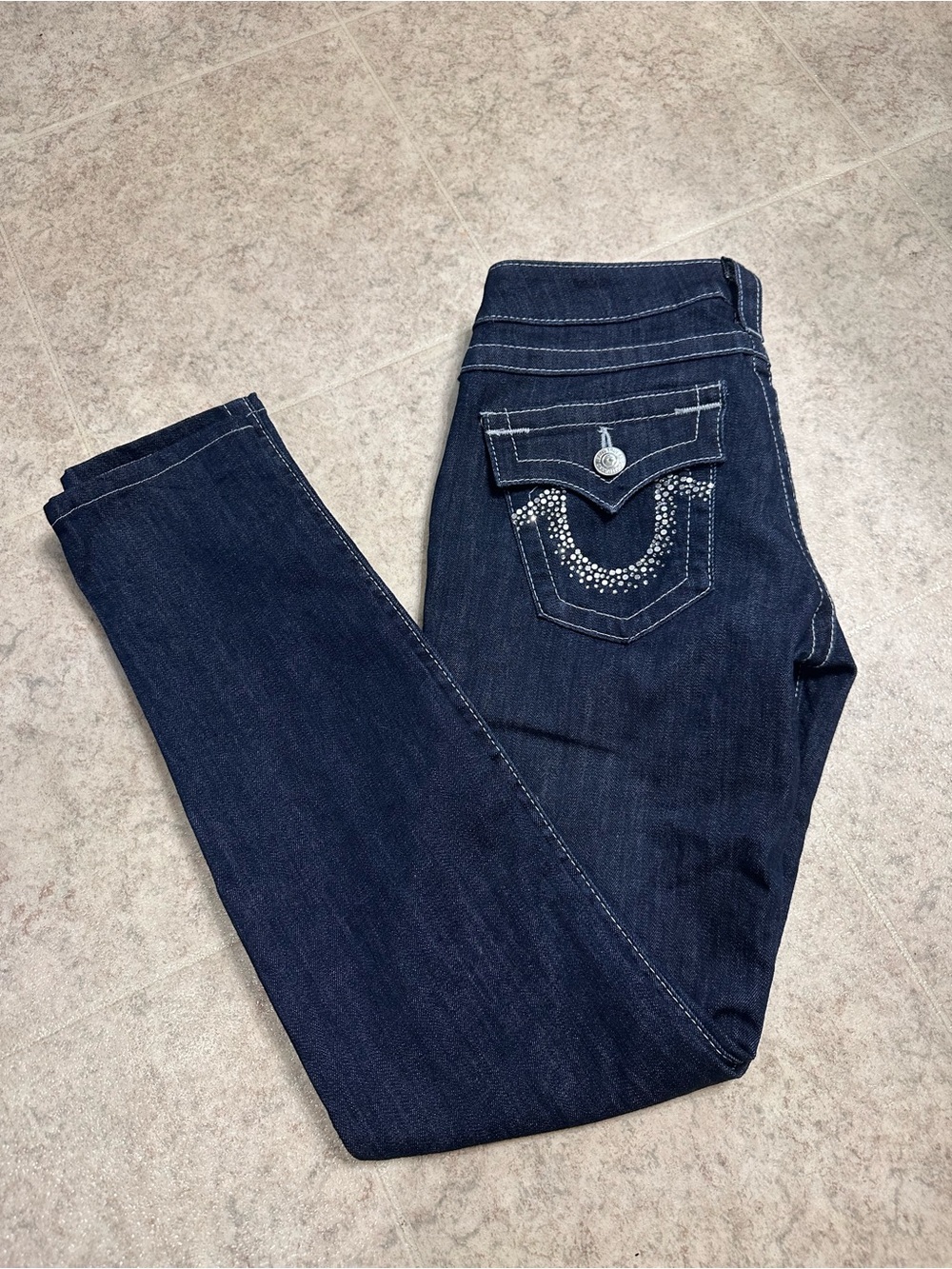 True Religion Womens Jeans Size 27 Dark Wash Rhinestone Flap Pocket USA - Picture 7 of 11